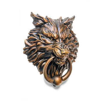 Snarling Wolf Door Knocker Black Patina by Anthony Alemany
